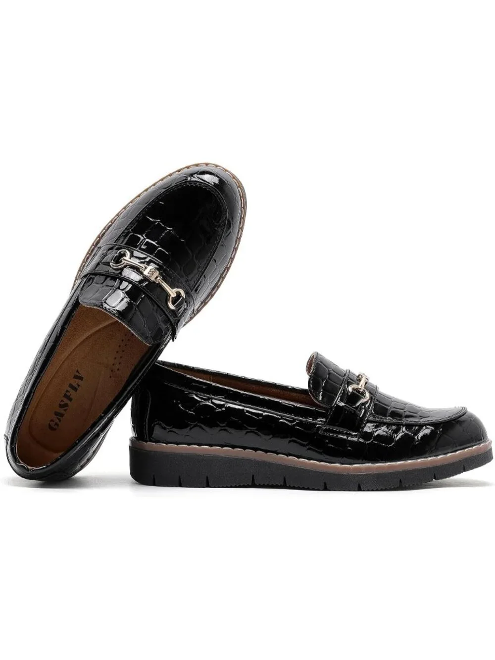 🆕Women's Dark Black Round Toe Platform Chunky Heeled Loafers Business Shoes